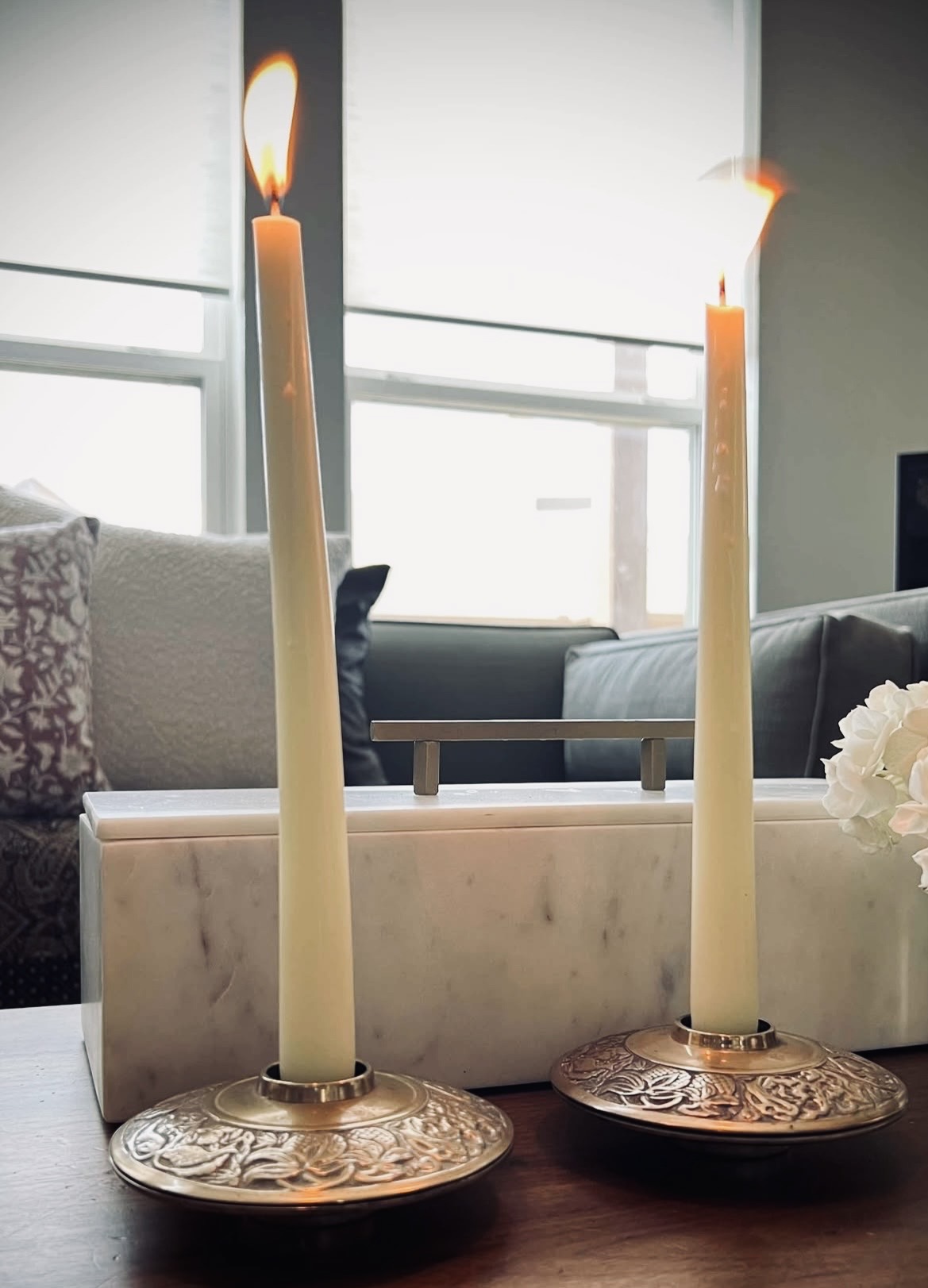 Repoussé Brass Taper Candlesticks — Pair