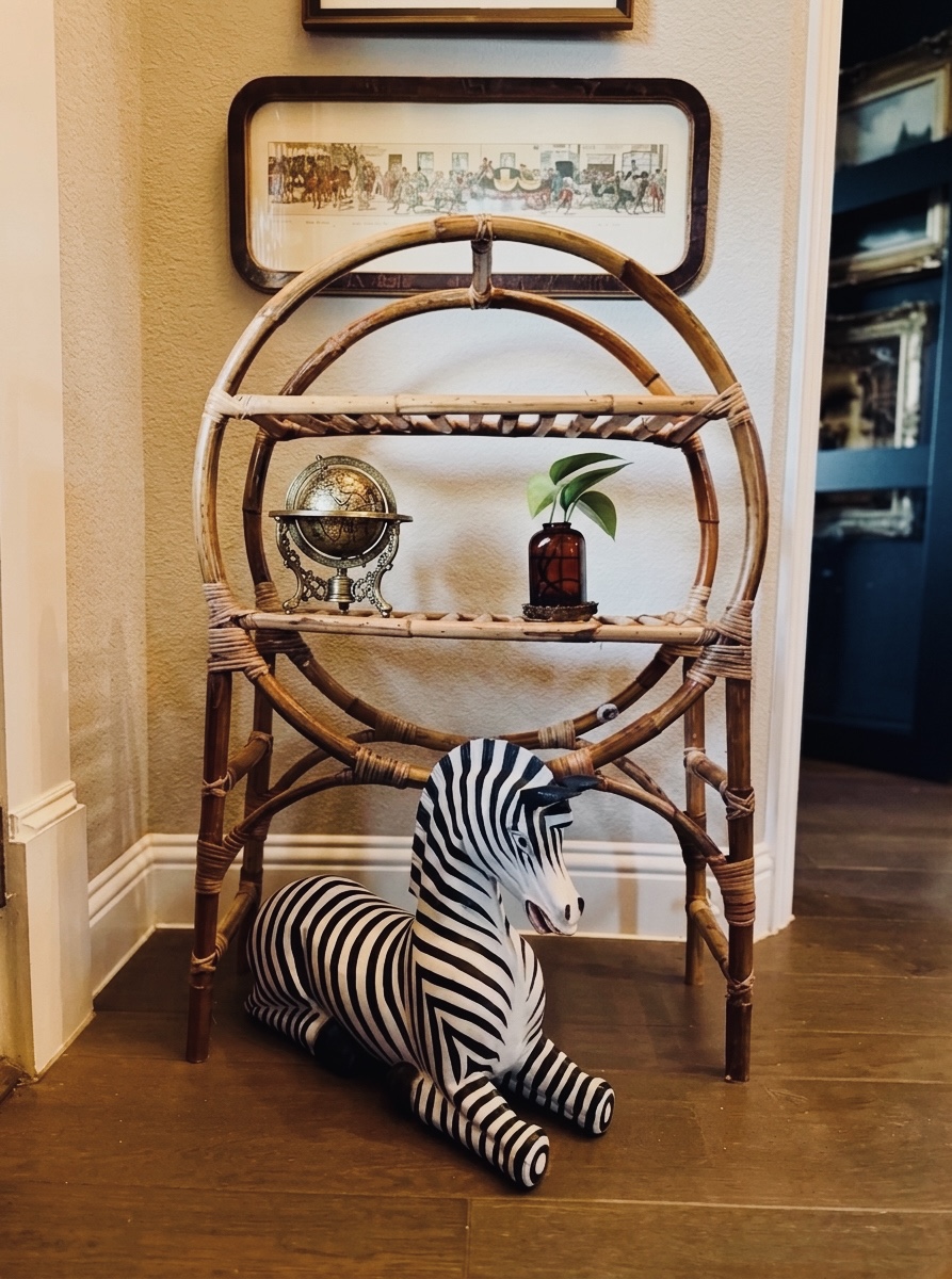 Rattan Étagère & Carved Zebra