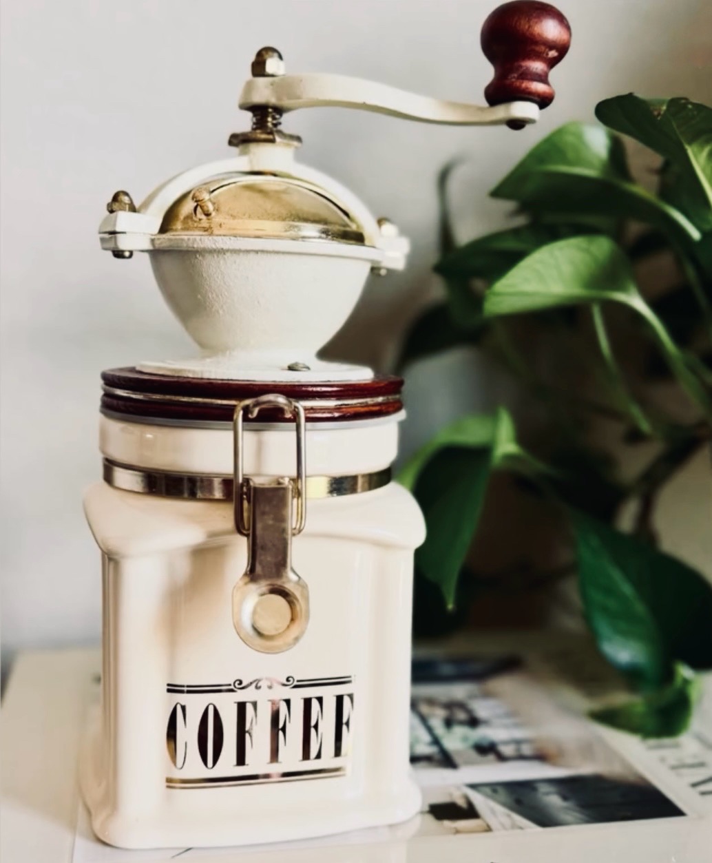 Enamel & Brass Coffee Mill