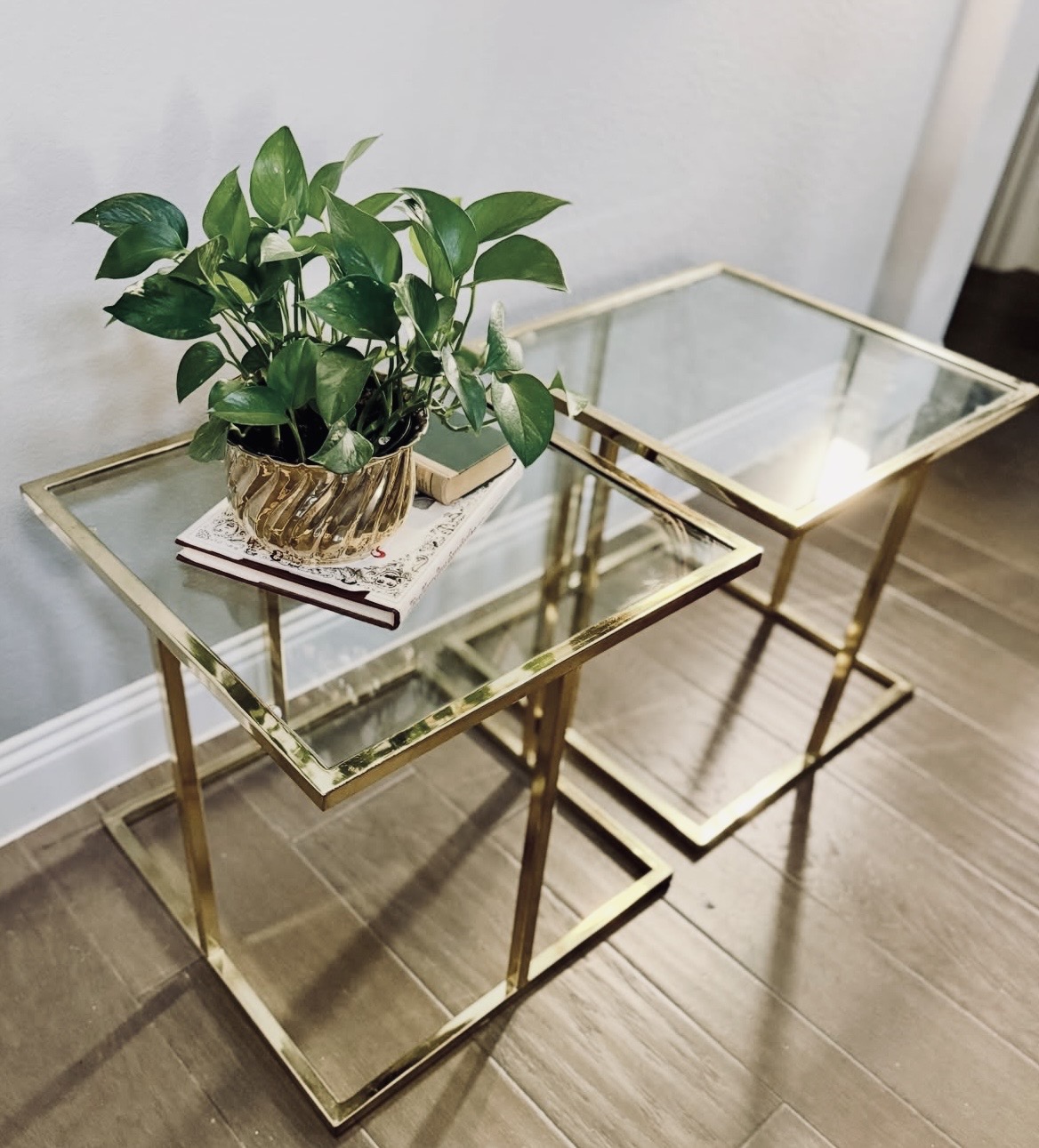 Hollywood Regency Brass Nesting Tables — Pair