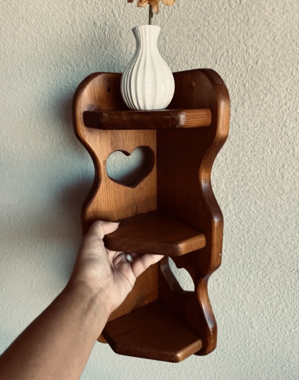 Scalloped Pine Corner Shelf with Heart Cutout