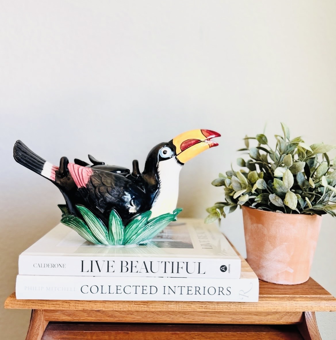 Italian Majolica Toucan Pitcher